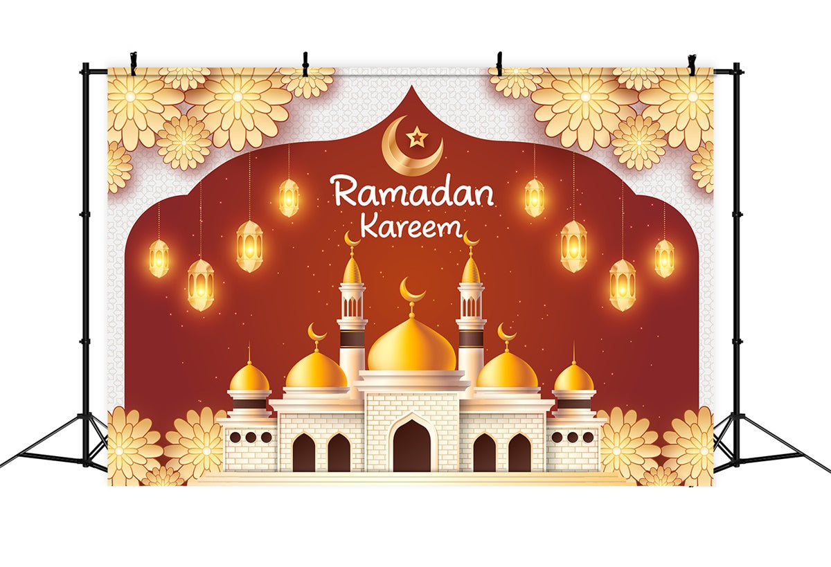 Toile de fond Ramadan Croissant Doré Mosquée Lumineuse XY2-103