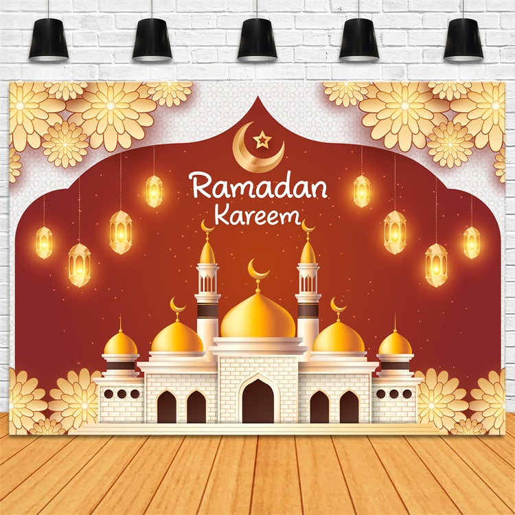 Toile de fond Ramadan Croissant Doré Mosquée Lumineuse XY2-103