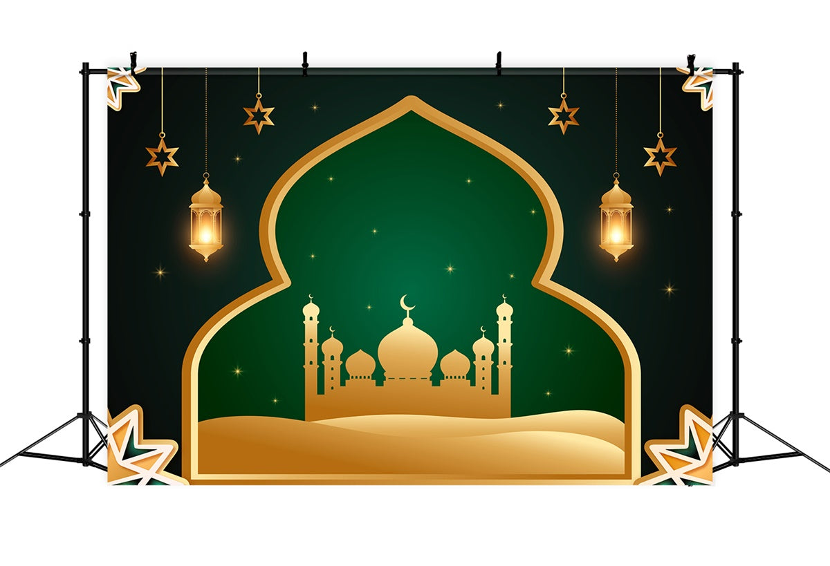 Toile de fond Ramadan Mosquée Étoilée Cadre Doré XY2-108