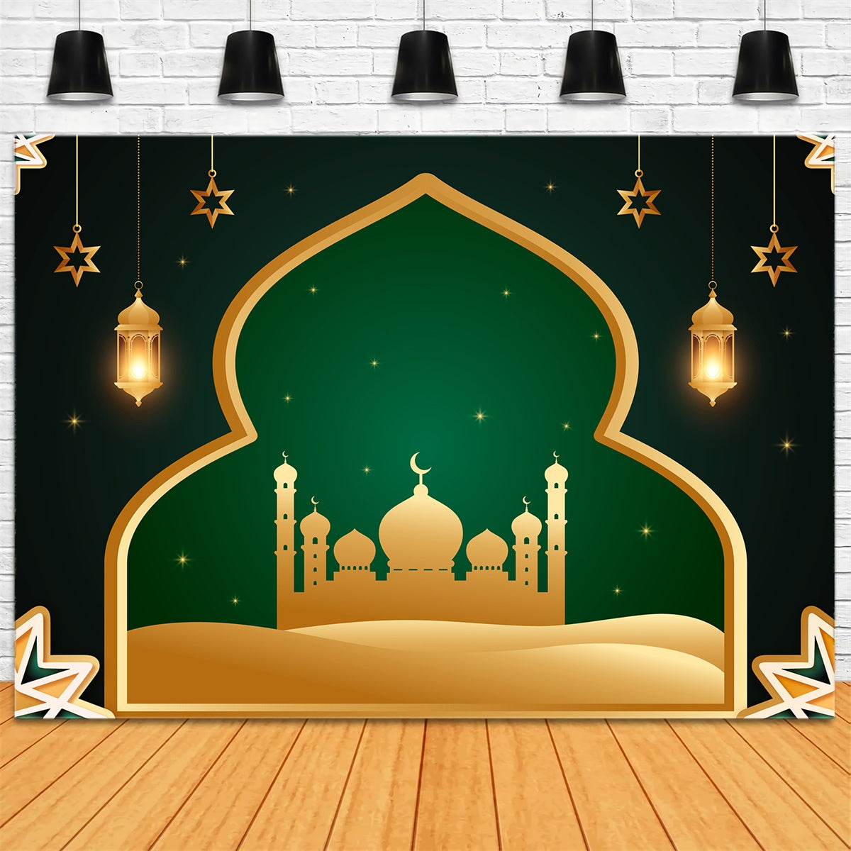 Toile de fond Ramadan Mosquée Étoilée Cadre Doré XY2-108