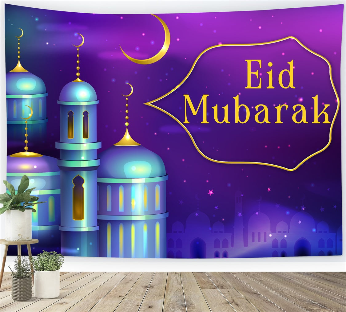 Toile de fond Eid Mubarak Croissant Lune Étoiles Festival XY2-76