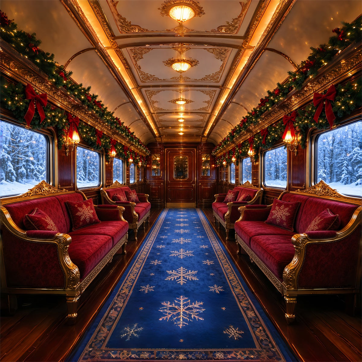 Fond Photo De Noël Train Vintage De Luxe Hivernal ZTT610-11