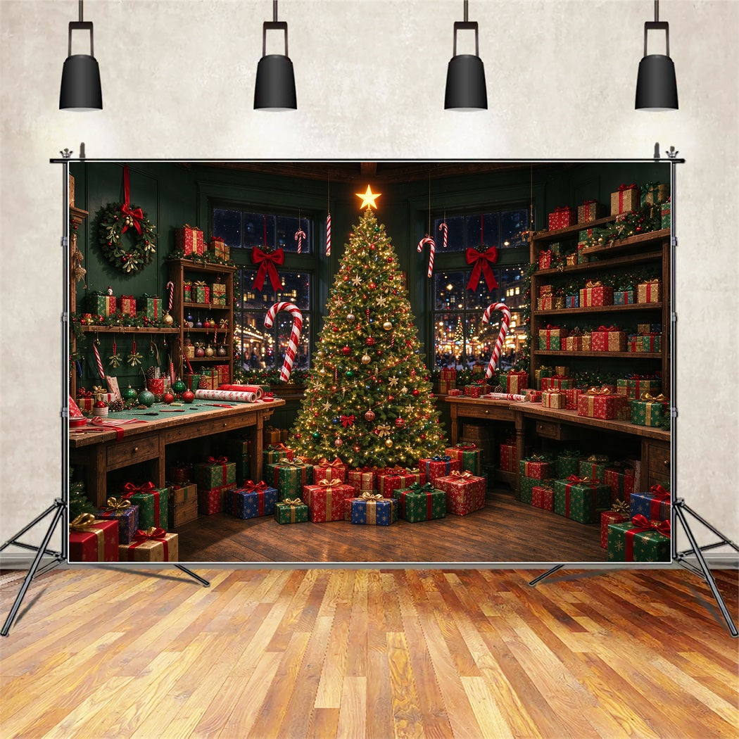 Fond Photo Père Noël Atelier Emballage Cadeaux Festif ZTT610-2