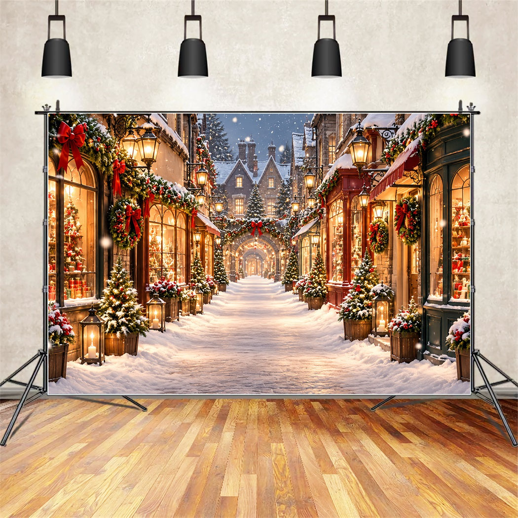 Fond De Village De Noël Rue Commerçante Enneigée Illuminée ZTT610-23