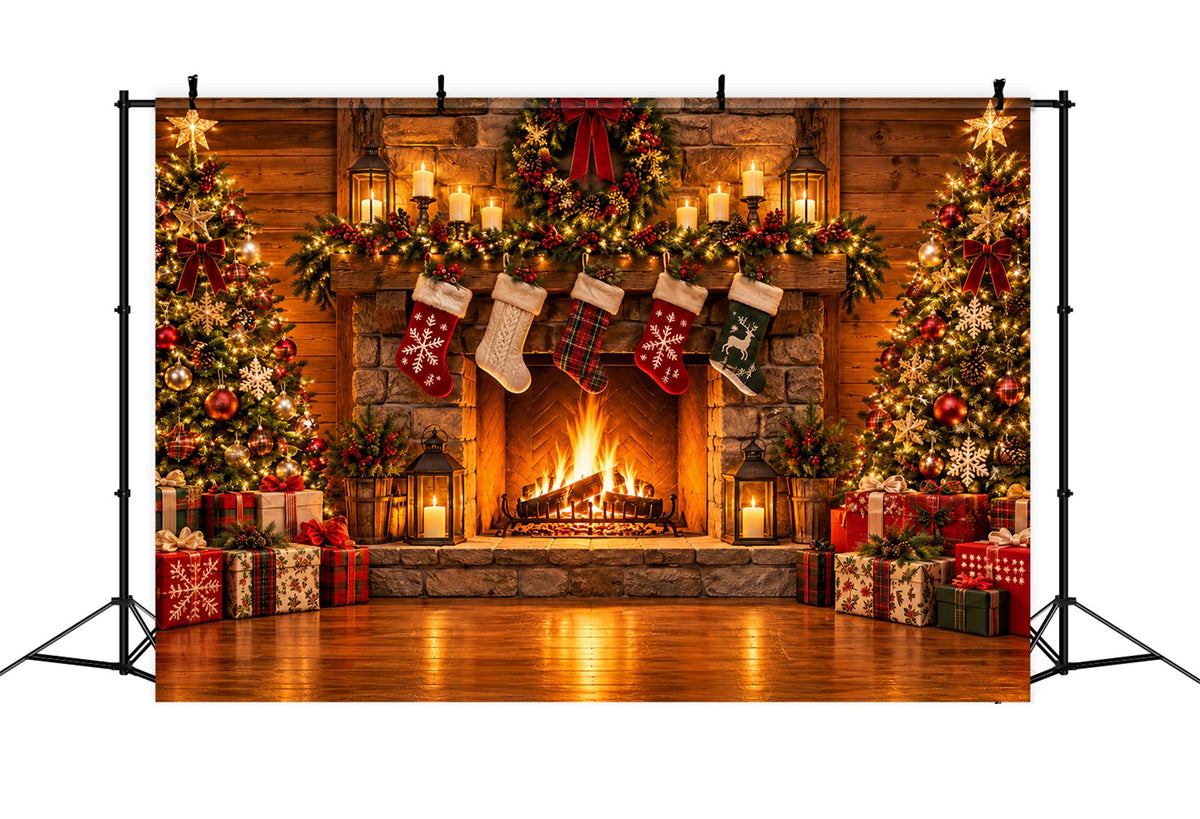 Fond Photo De Noël Cheminée Rustique Pierre Chaussettes ZTT610-24