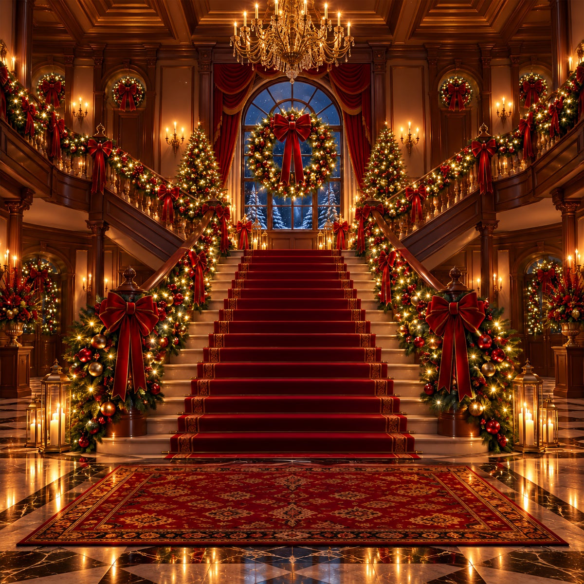 Fond De Noël Escalier Tapis Rouge Orné ZTT610-25