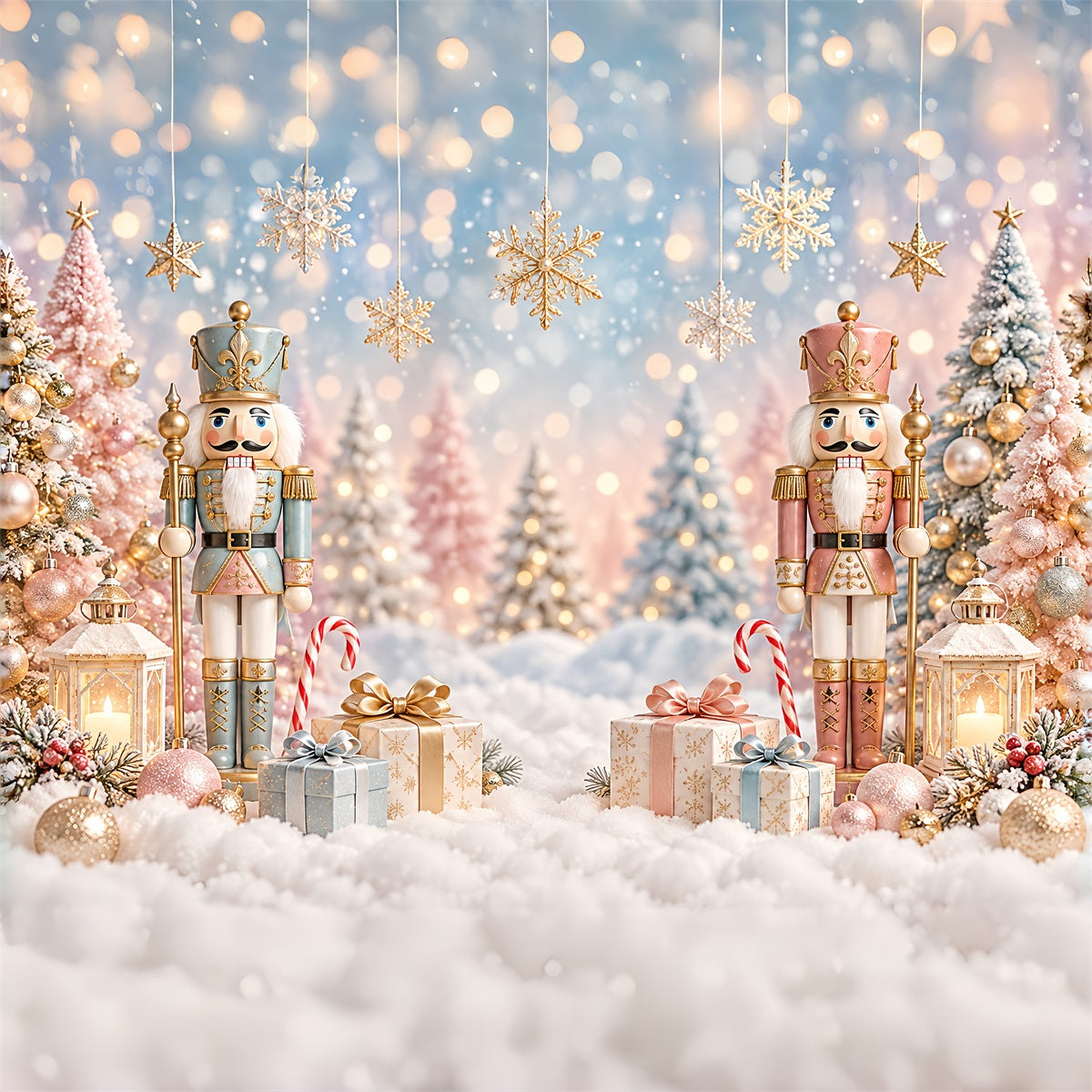Fond Photo De Noël Sapin Pastel Neige Bokeh Casse-Noisette ZTT610-26