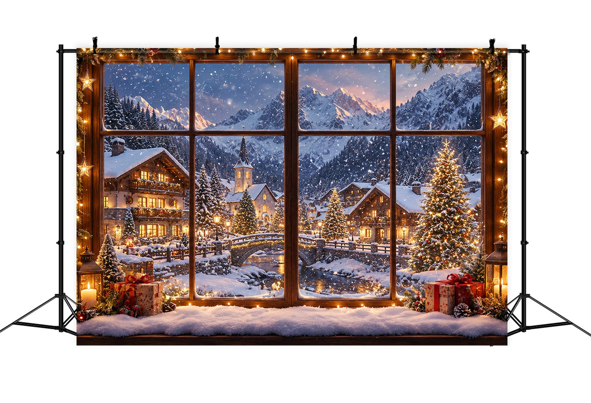 Fond De Noël Hiver Maison Alpine Fenêtre Enneigée ZTT610-27