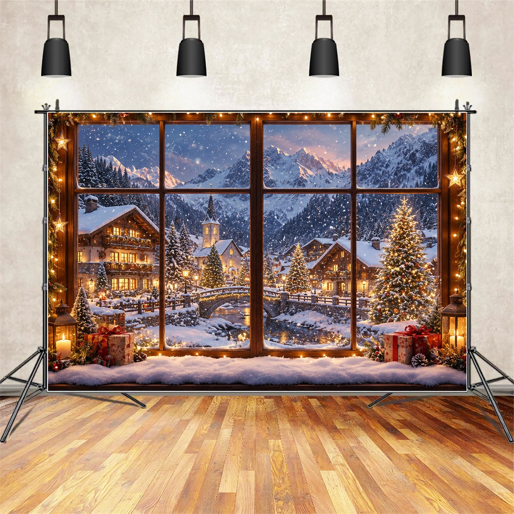 Fond De Noël Hiver Maison Alpine Fenêtre Enneigée ZTT610-27
