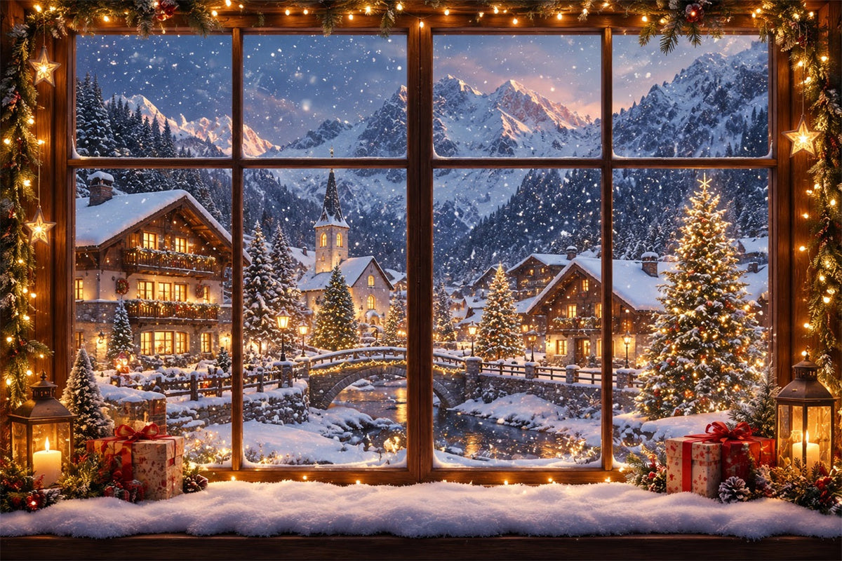 Fond De Noël Hiver Maison Alpine Fenêtre Enneigée ZTT610-27