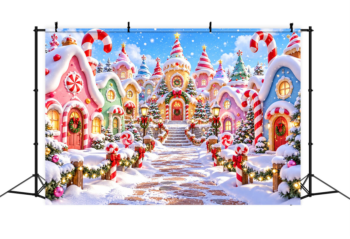 Fond De Village De Noël Maison Bonbon Sucre Pastel ZTT610-31