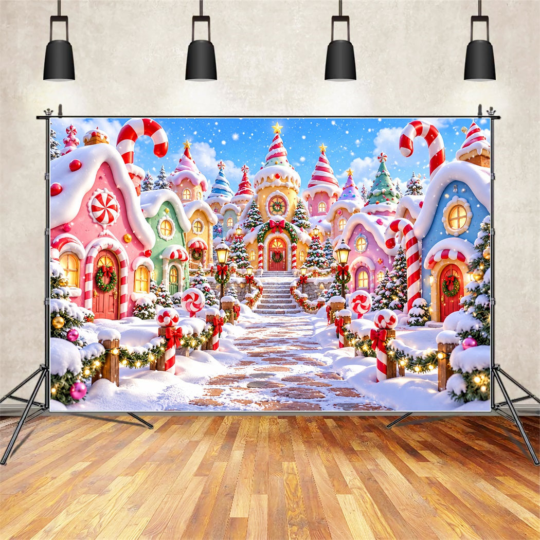 Fond De Village De Noël Maison Bonbon Sucre Pastel ZTT610-31