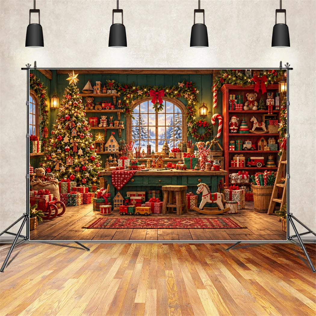 Fond Photo Atelier Du Père Noël Chalet Rustique Jouets ZTT610-32