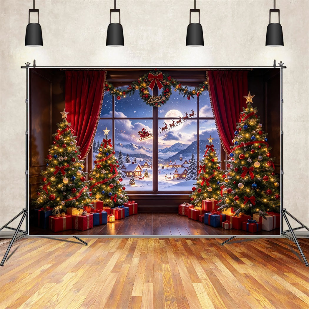 Fond Photo Père Noël Fenêtre Traîneau Neige ZTT610-33