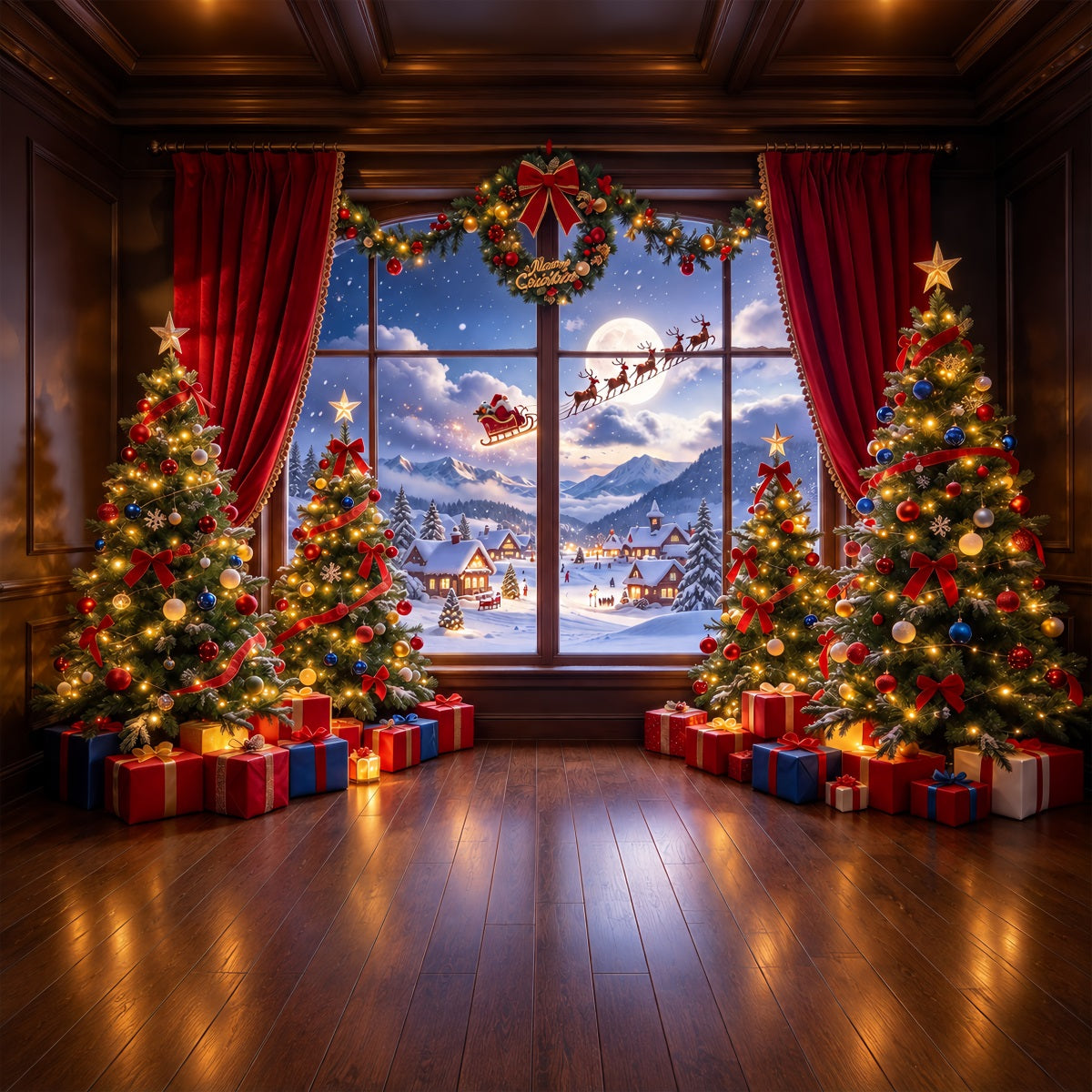 Fond Photo Père Noël Fenêtre Traîneau Neige ZTT610-33