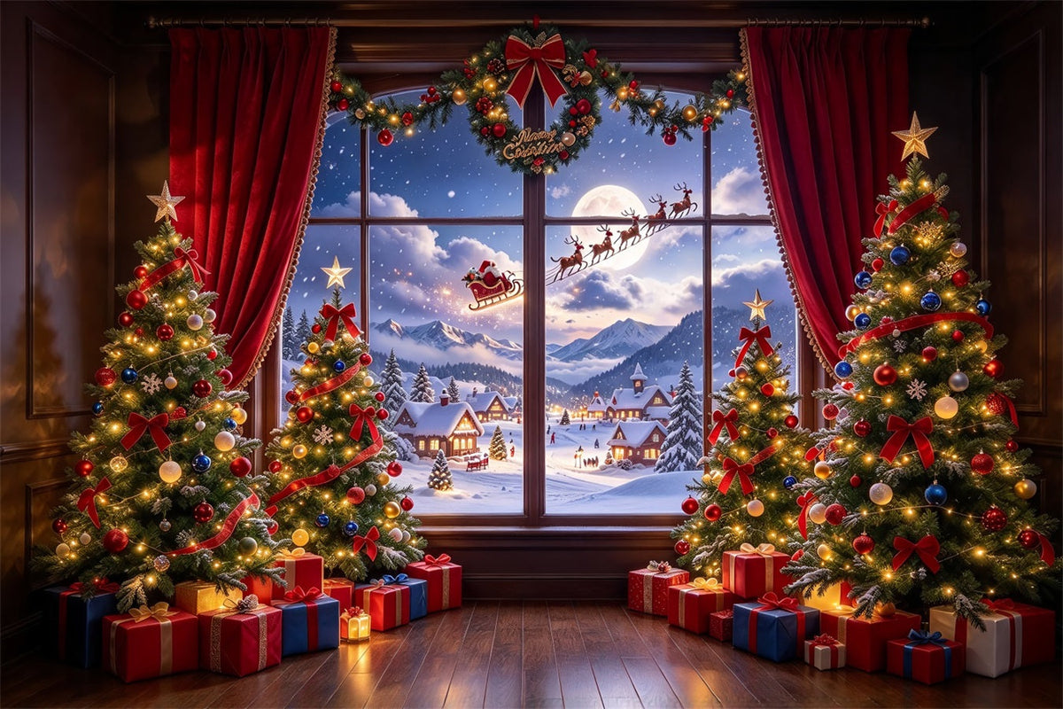 Fond Photo Père Noël Fenêtre Traîneau Neige ZTT610-33