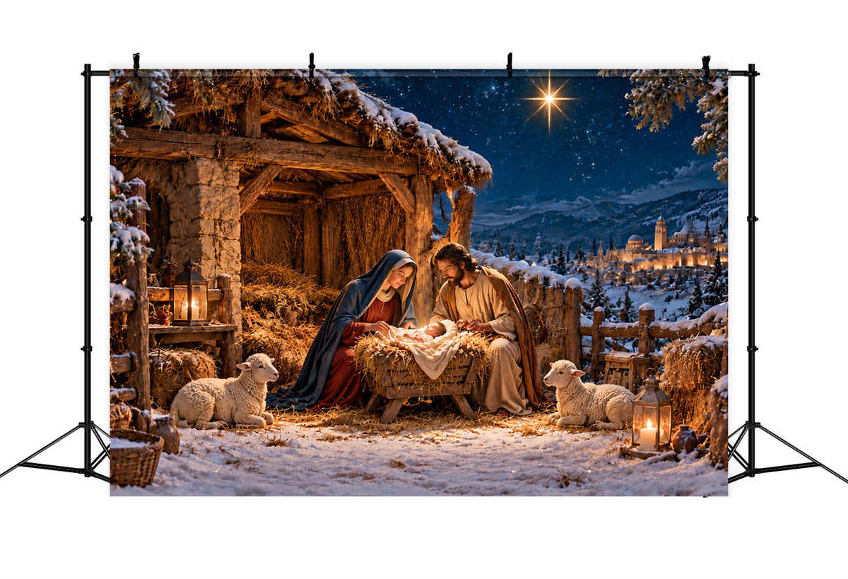 Fond De Crèche De Noël Étoile De Bethléem Étable Mangeoire ZTT610-34