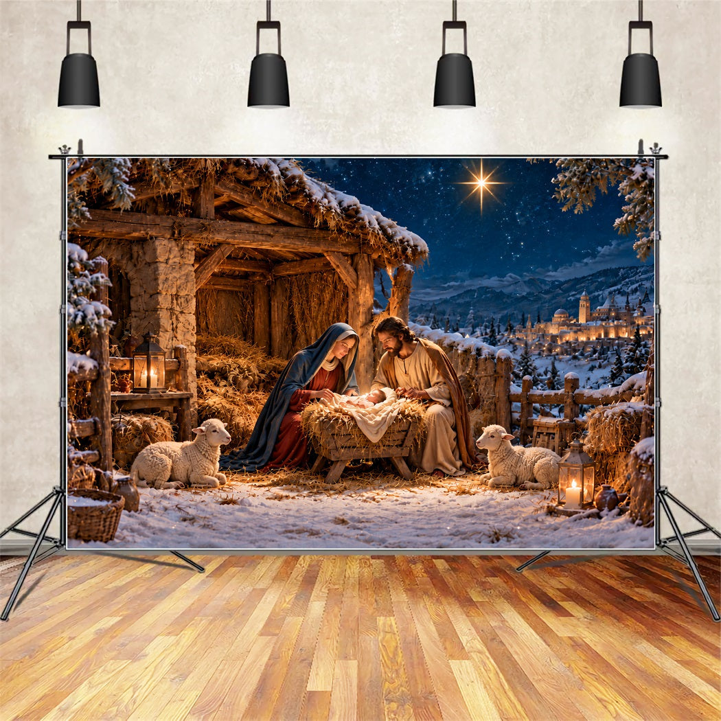 Fond De Crèche De Noël Étoile De Bethléem Étable Mangeoire ZTT610-34