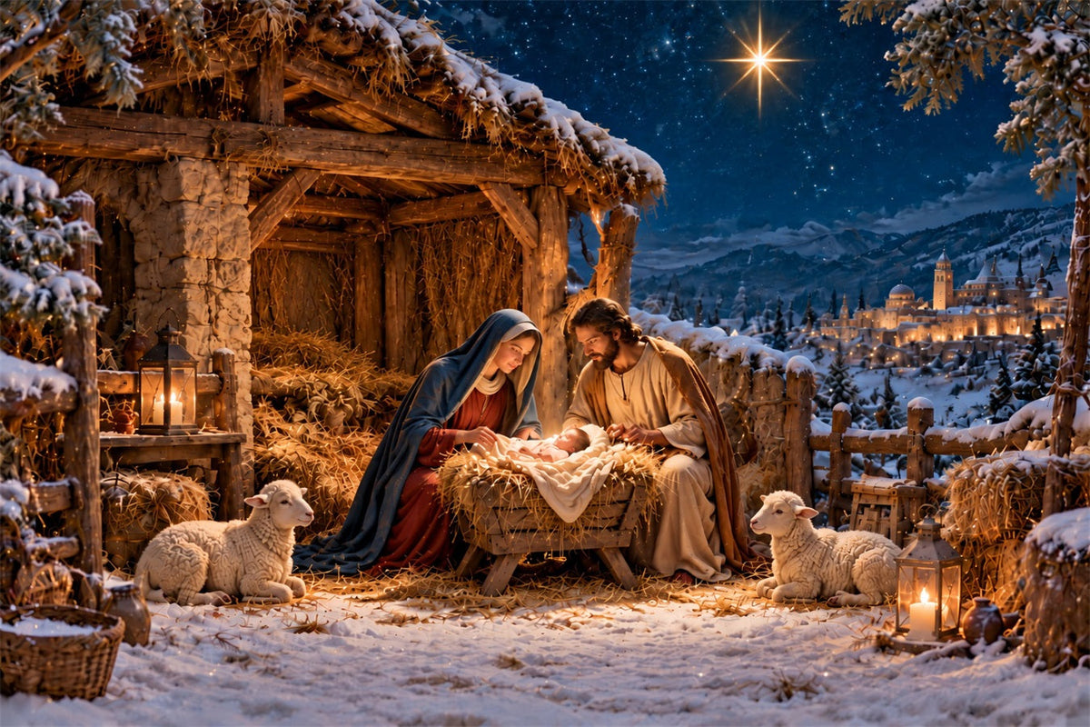 Fond De Crèche De Noël Étoile De Bethléem Étable Mangeoire ZTT610-34