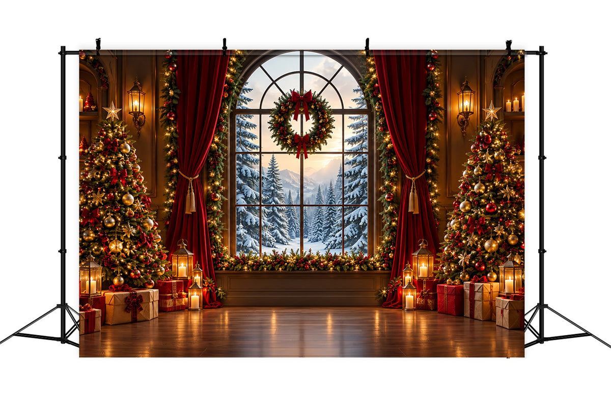 Fond Photo De Noël Grande Fenêtre Forêt Enneigée ZTT610-35