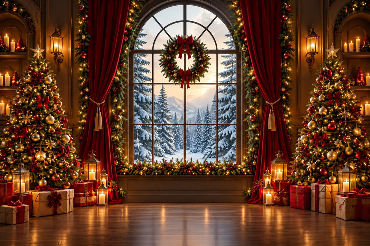 Fond Photo De Noël Grande Fenêtre Forêt Enneigée ZTT610-35