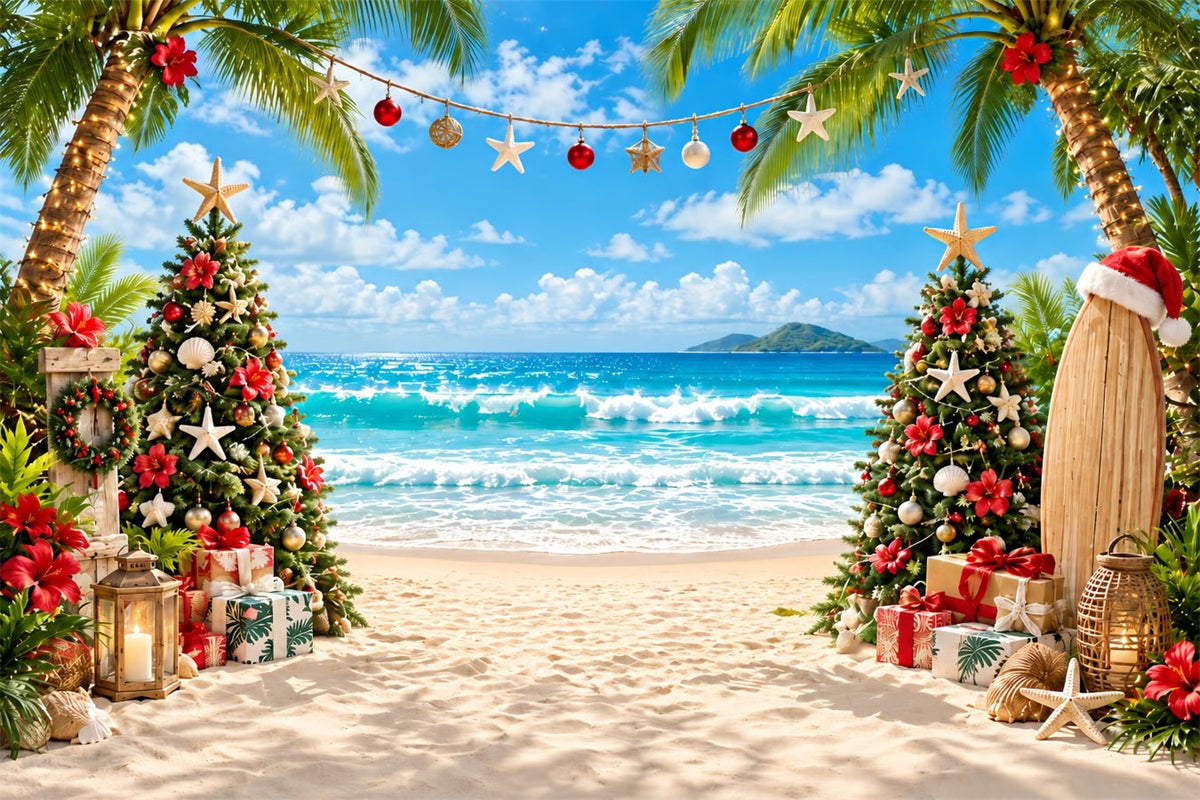 Fond De Noël Tropical Plage Surf Arbre Décoré ZTT610-37
