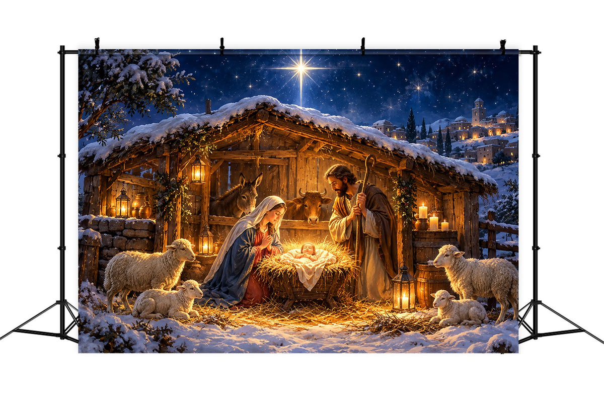 Fond De Crèche De Noël Étoile Bethléem Étable Mangeoire ZTT610-4
