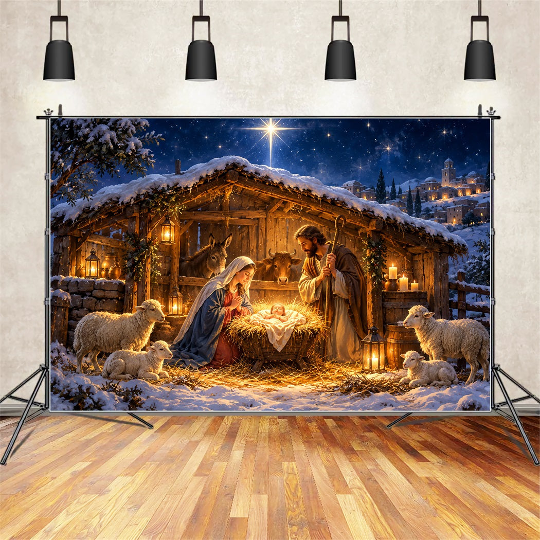 Fond De Crèche De Noël Étoile Bethléem Étable Mangeoire ZTT610-4