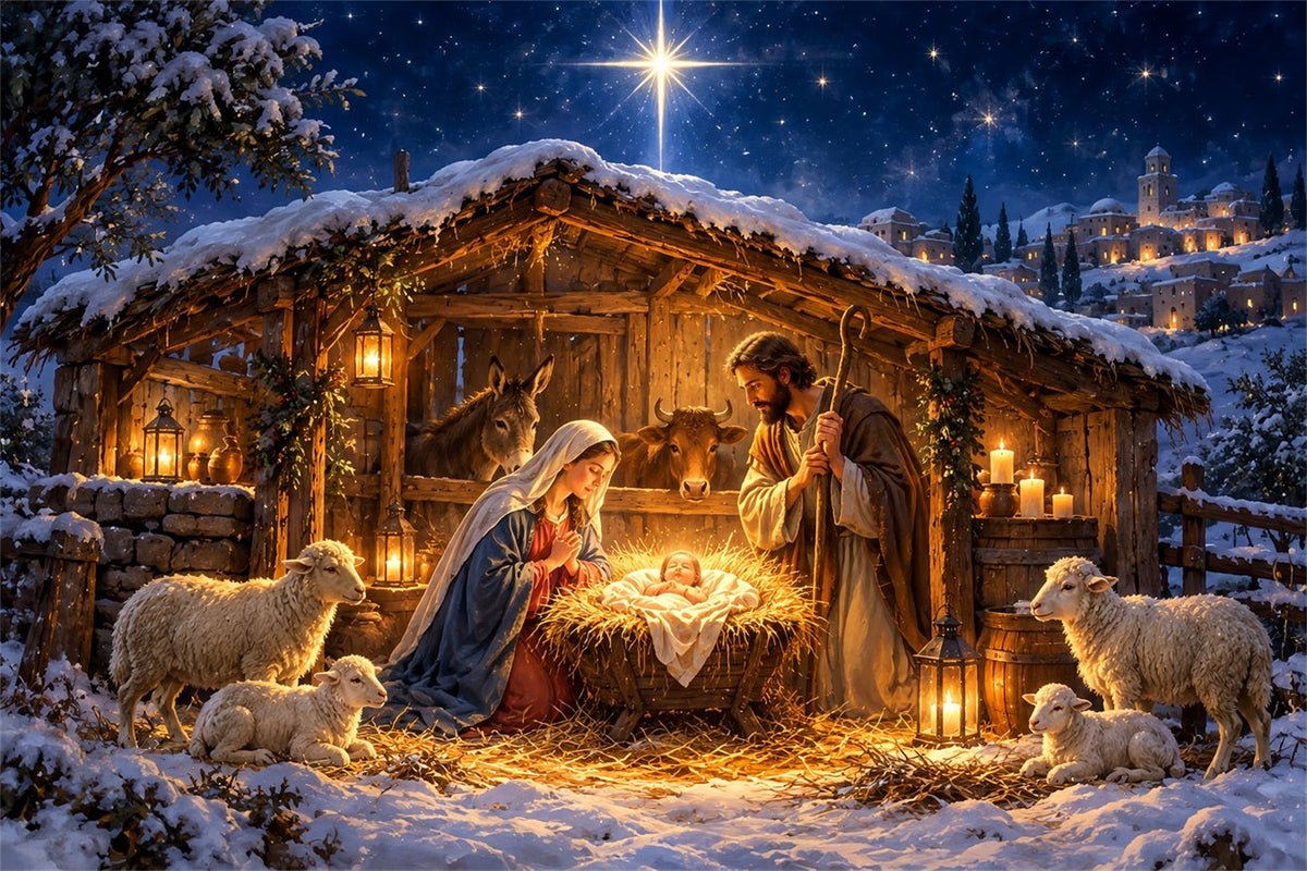 Fond De Crèche De Noël Étoile Bethléem Étable Mangeoire ZTT610-4