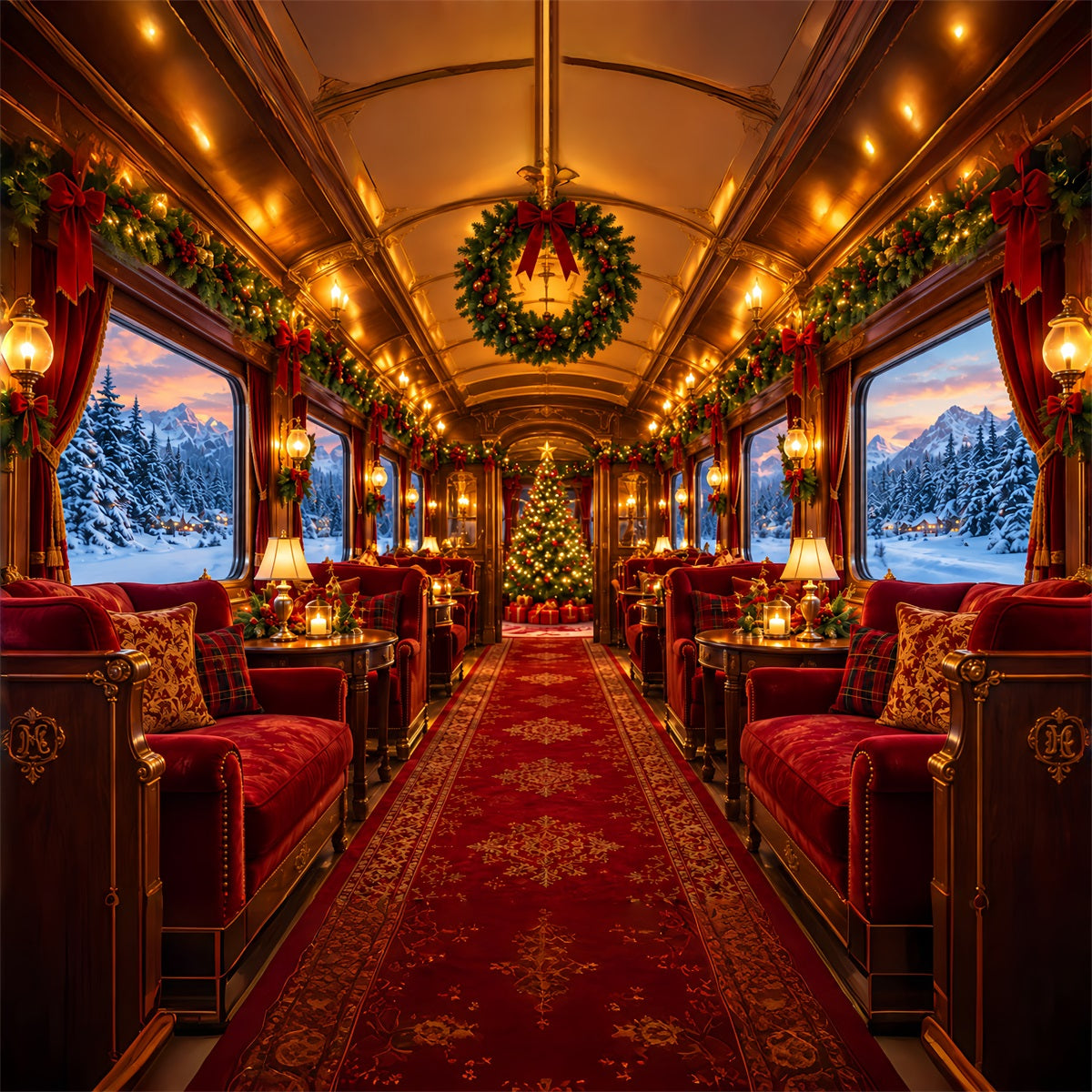 Fond Photo De Noël Intérieur Train De Luxe Festif ZTT610-41