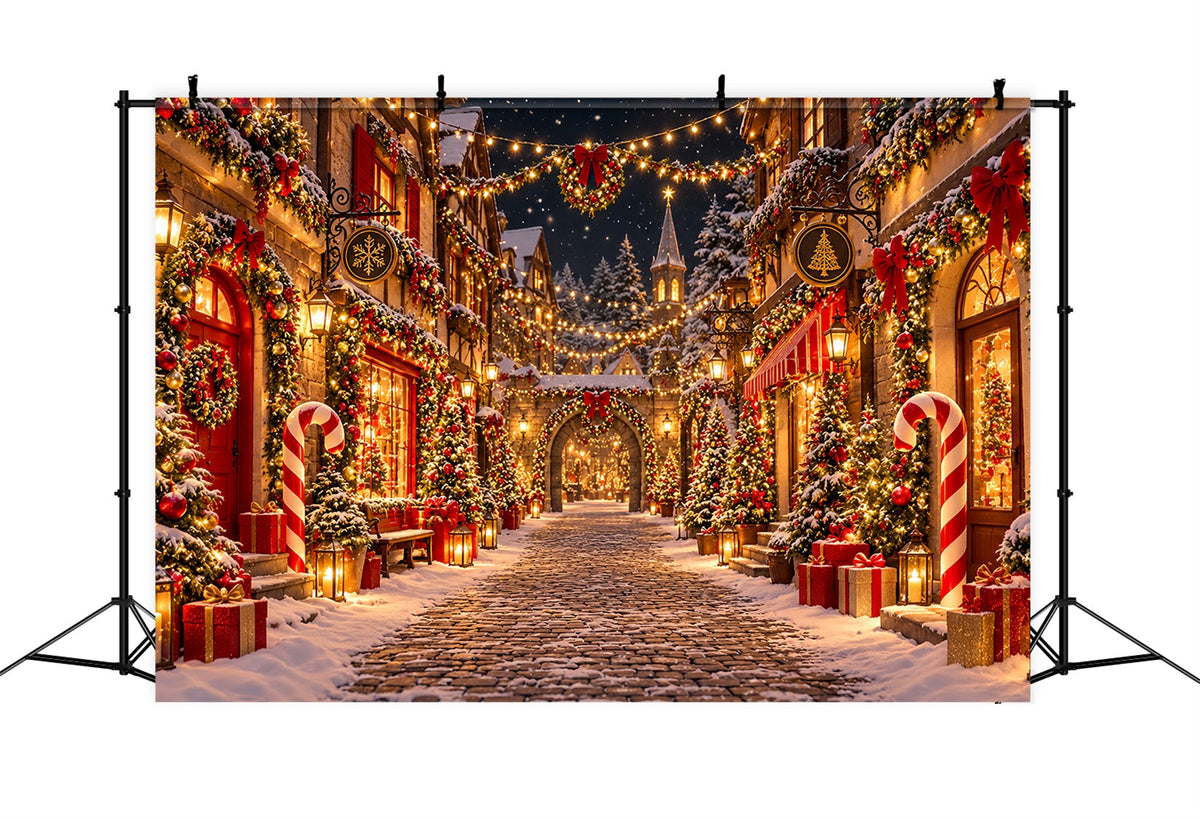 Fond De Village De Noël Rue Pavée Enneigée ZTT610-44