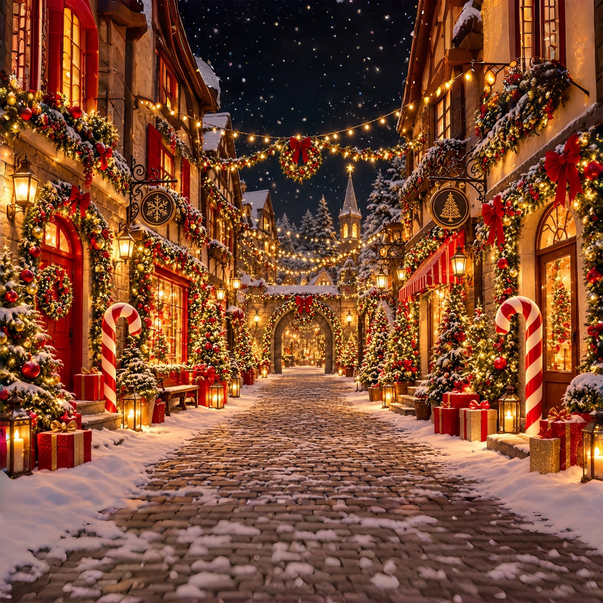 Fond De Village De Noël Rue Pavée Enneigée ZTT610-44