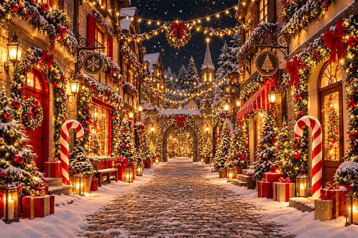 Fond De Village De Noël Rue Pavée Enneigée ZTT610-44