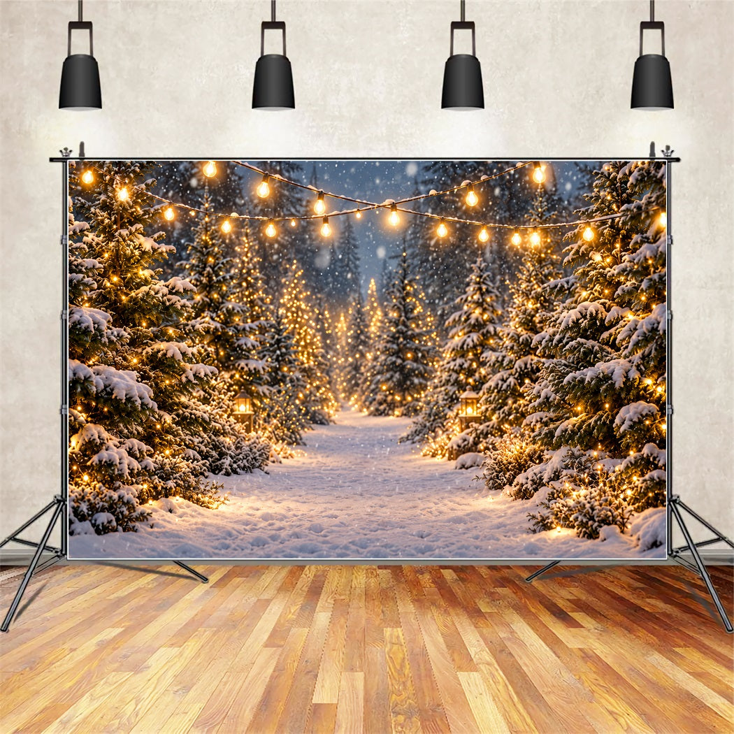 Fond De Noël Ferme Sapins Sentier Forêt Enneigée Lumineuse ZTT610-46