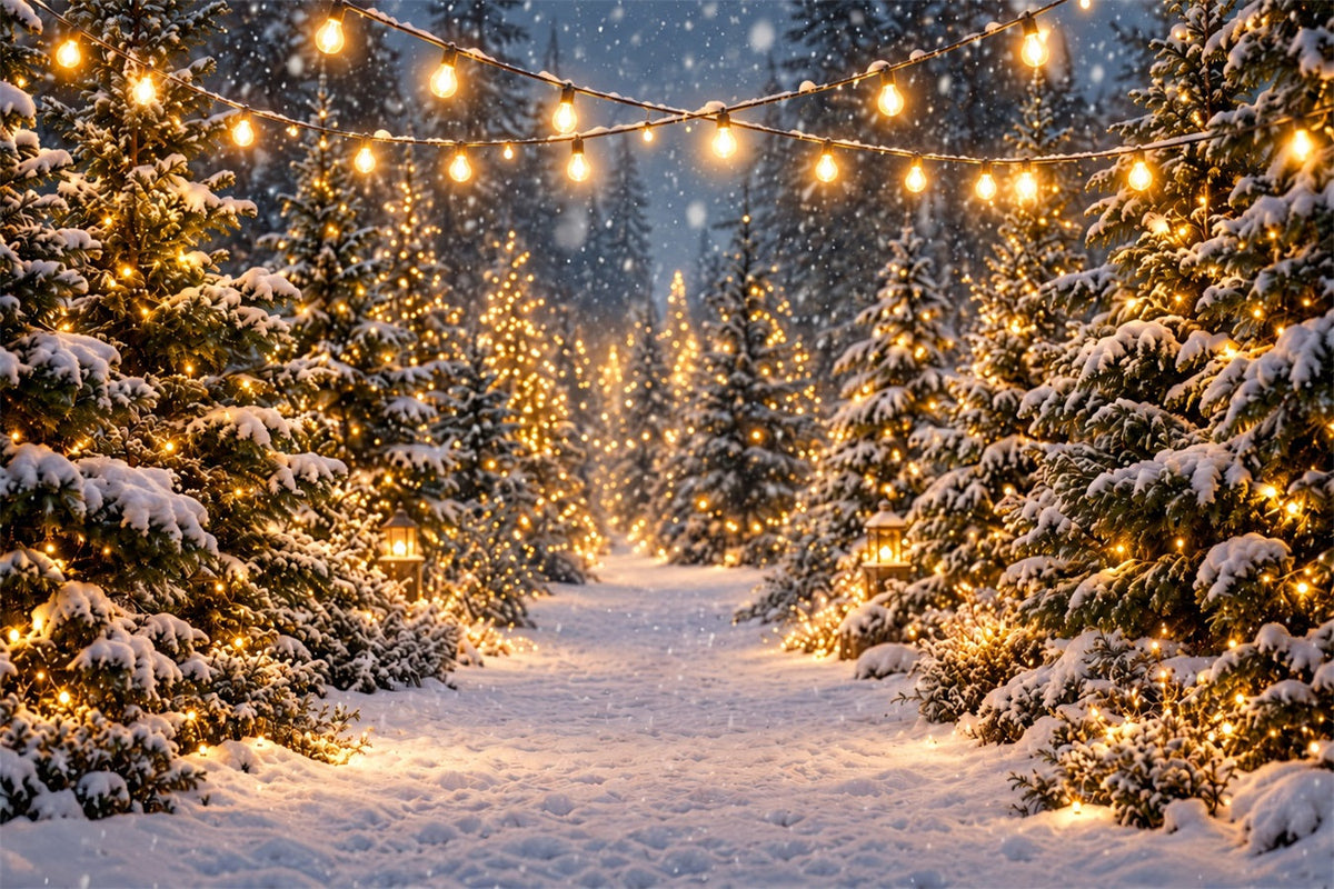 Fond De Noël Ferme Sapins Sentier Forêt Enneigée Lumineuse ZTT610-46