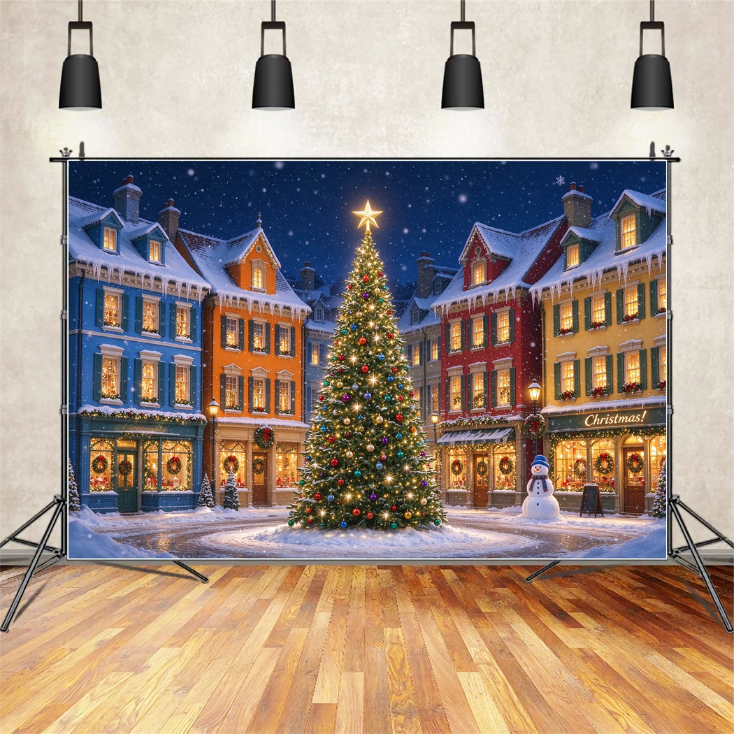 Fond De Noël Ville Colorée Maisons Enneigées Sapin ZTT610-47