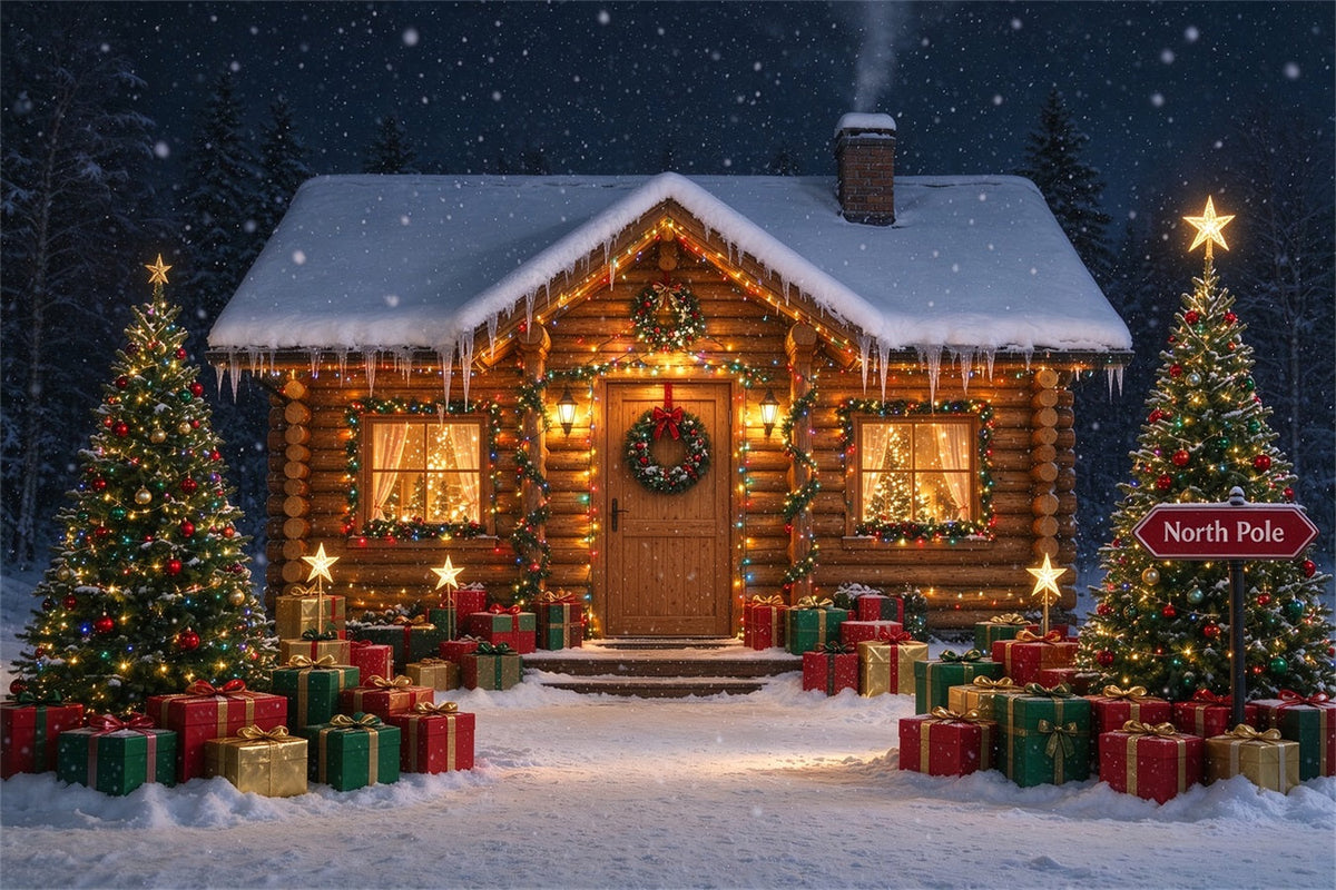 Fond Photo Pôle Nord Chalet Rustique Neige Hivernale ZTT610-6