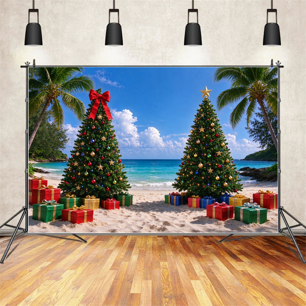 Fond De Noël Tropical Plage Festive Sapins Décorés ZTT610-7