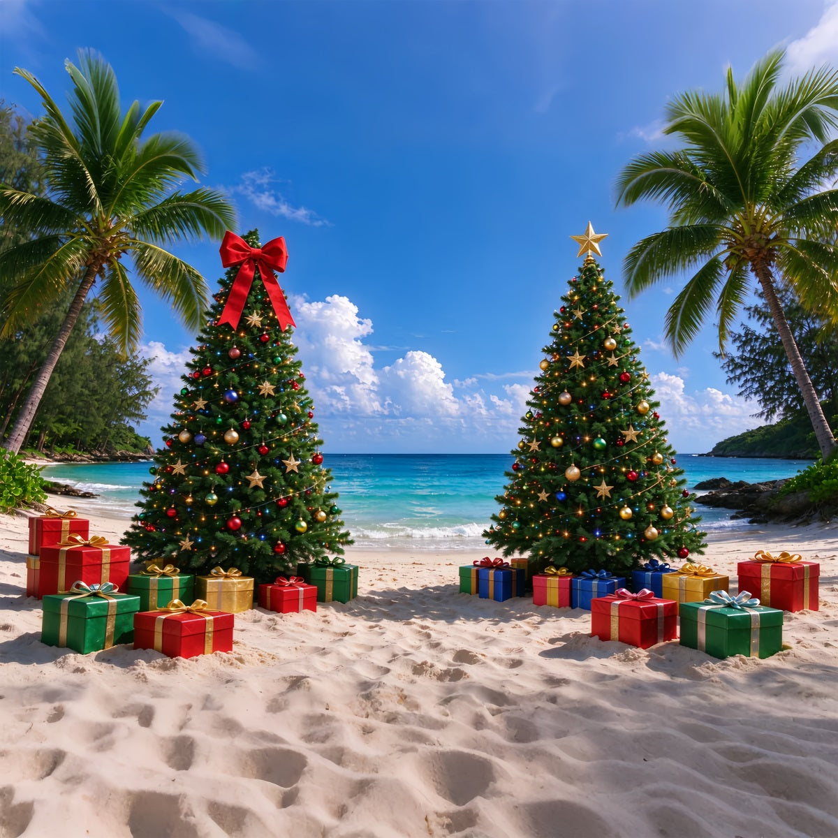 Fond De Noël Tropical Plage Festive Sapins Décorés ZTT610-7
