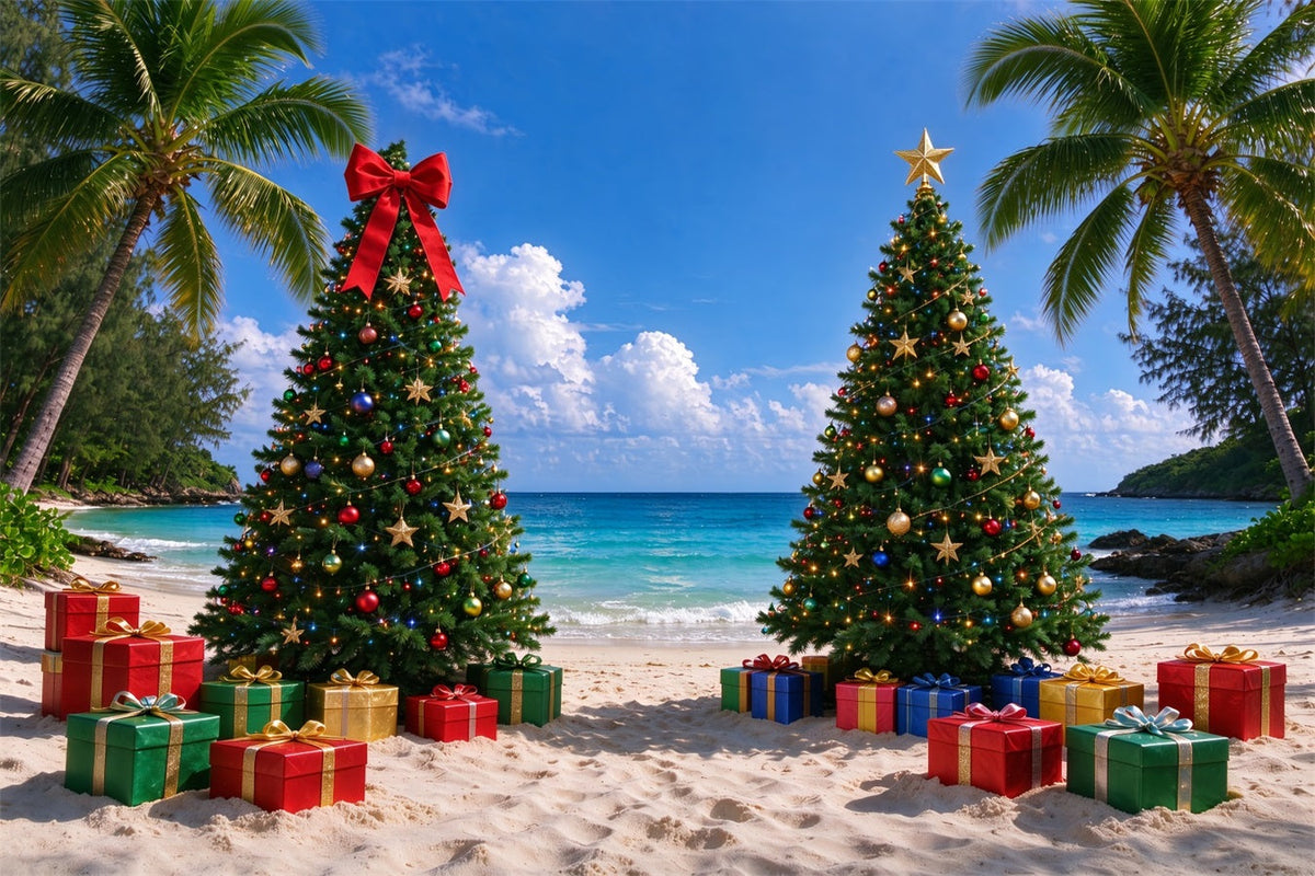 Fond De Noël Tropical Plage Festive Sapins Décorés ZTT610-7