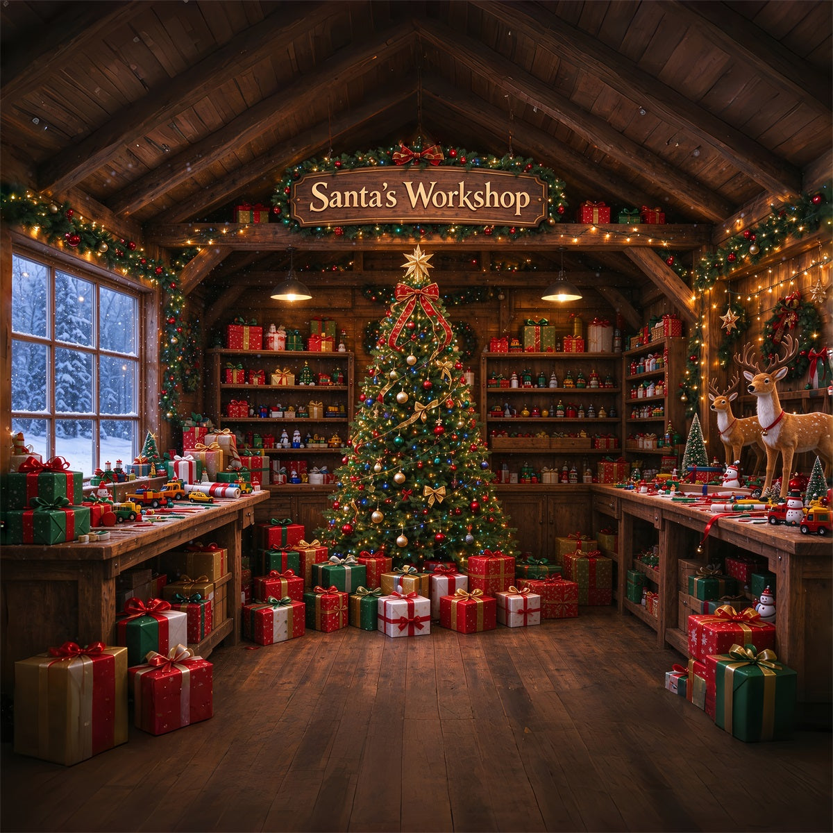 Fond Photo Atelier Du Père Noël Atelier Jouets Rustique ZTT610-9