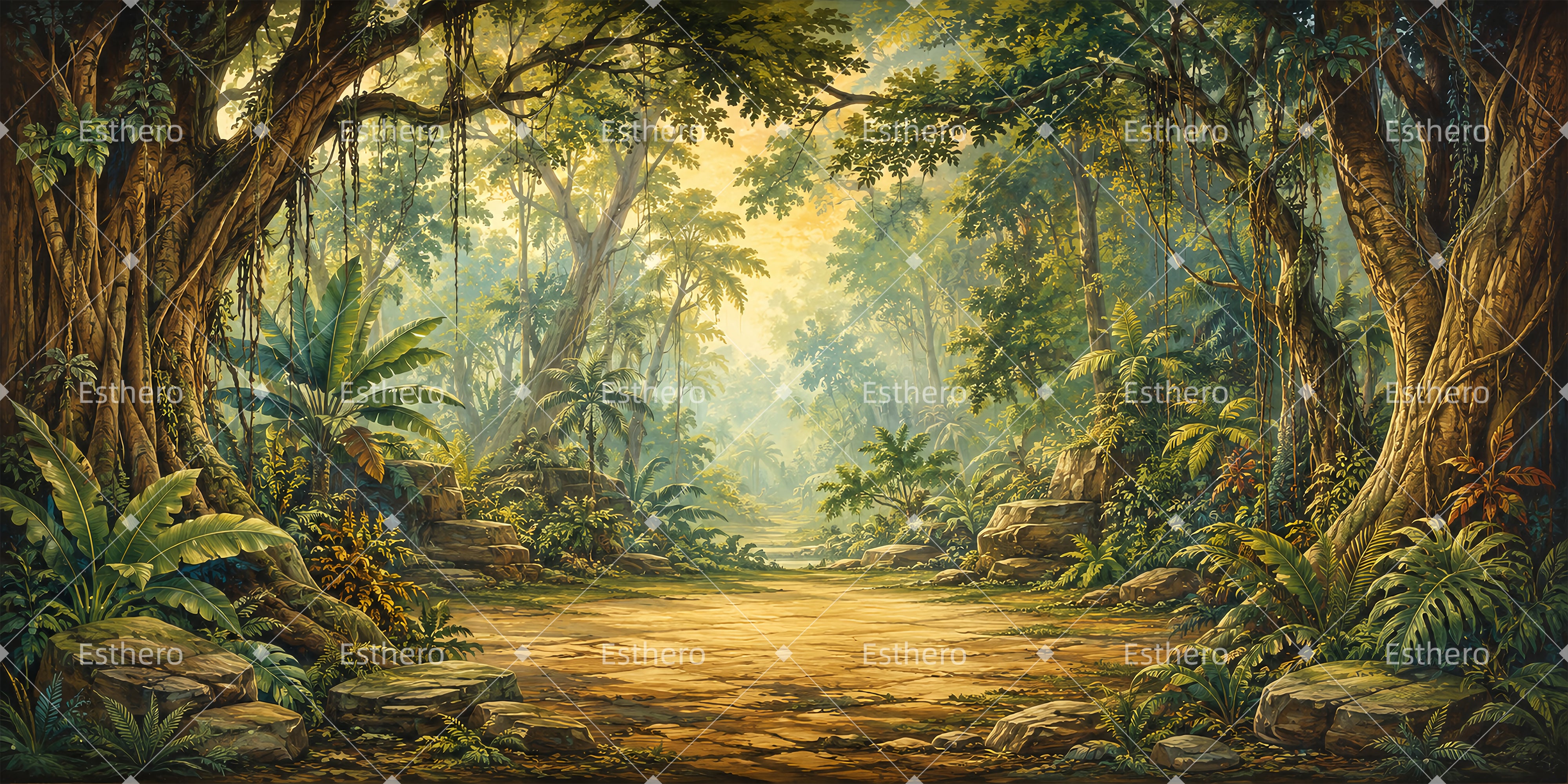 Toile de fond sentier de jungle décor de forêt ZTT65-T28