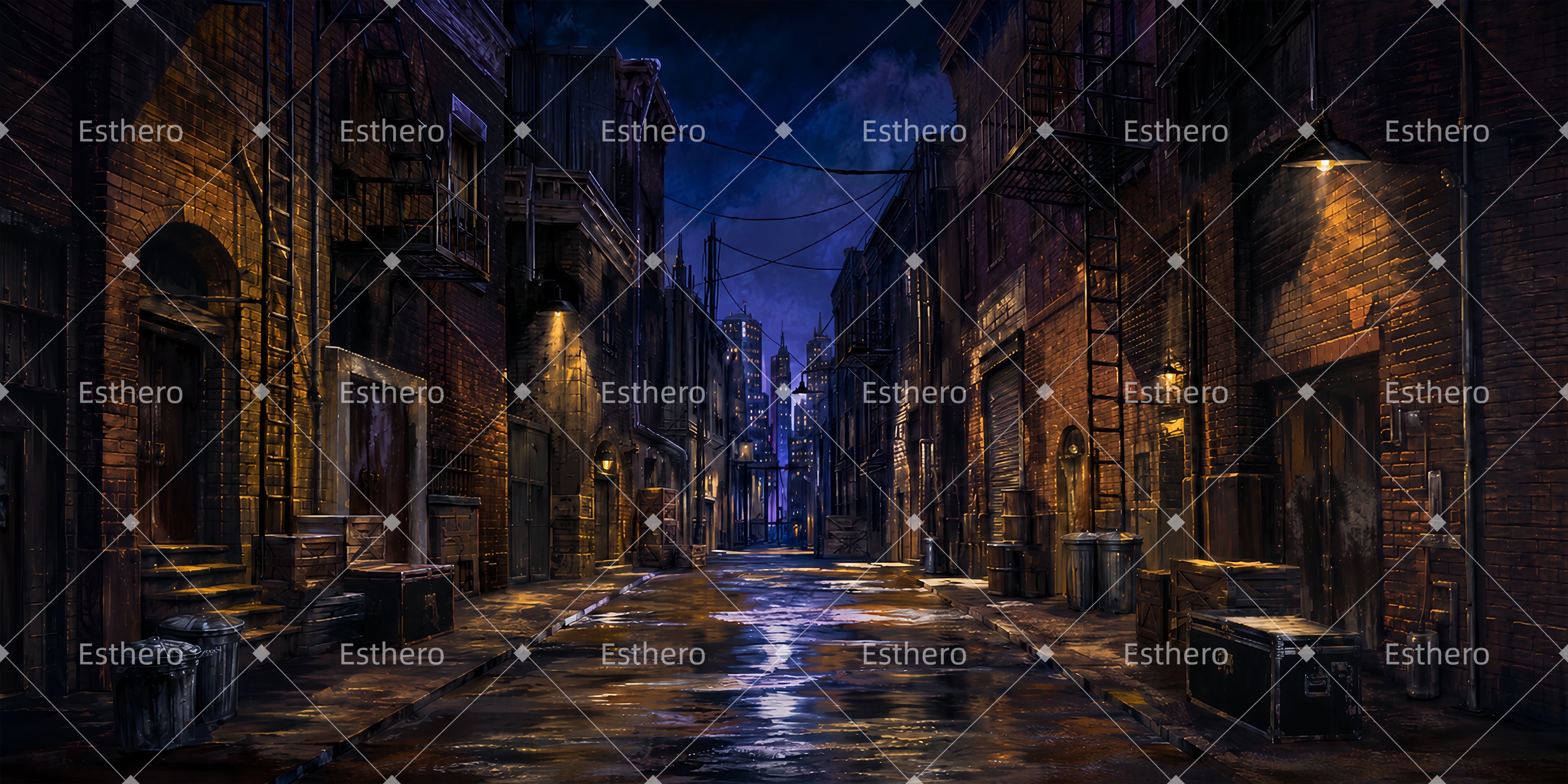 Toile de fond ruelle nocturne décor de théâtre ZTT65-T55