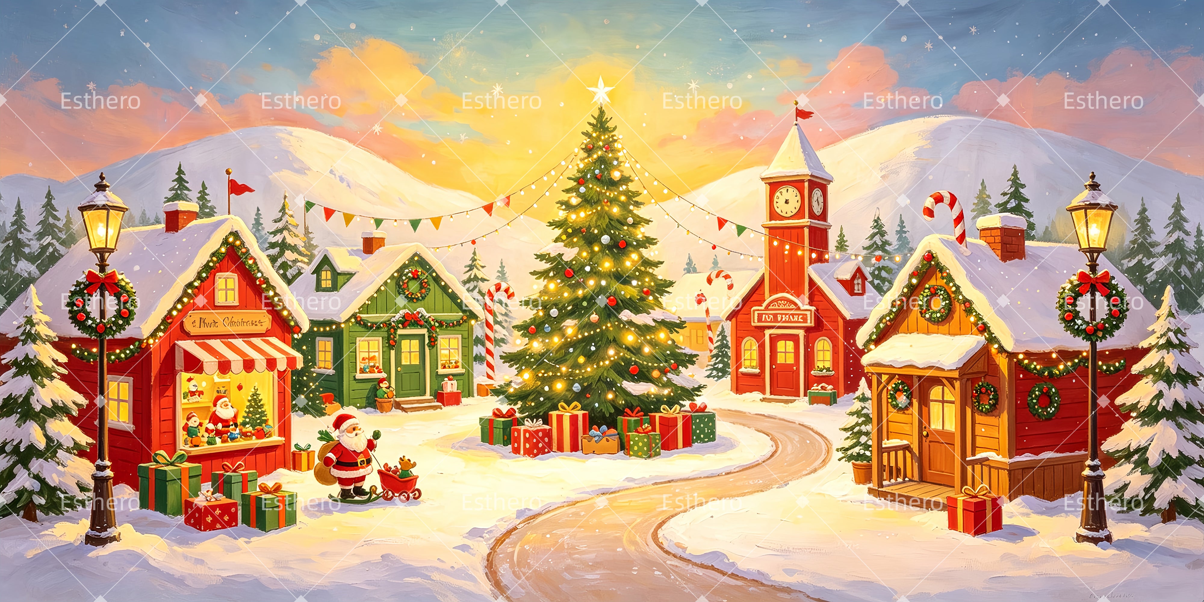 Toile de Fond Village du Père Noël pour Spectacle Scolaire ZTT66-T111