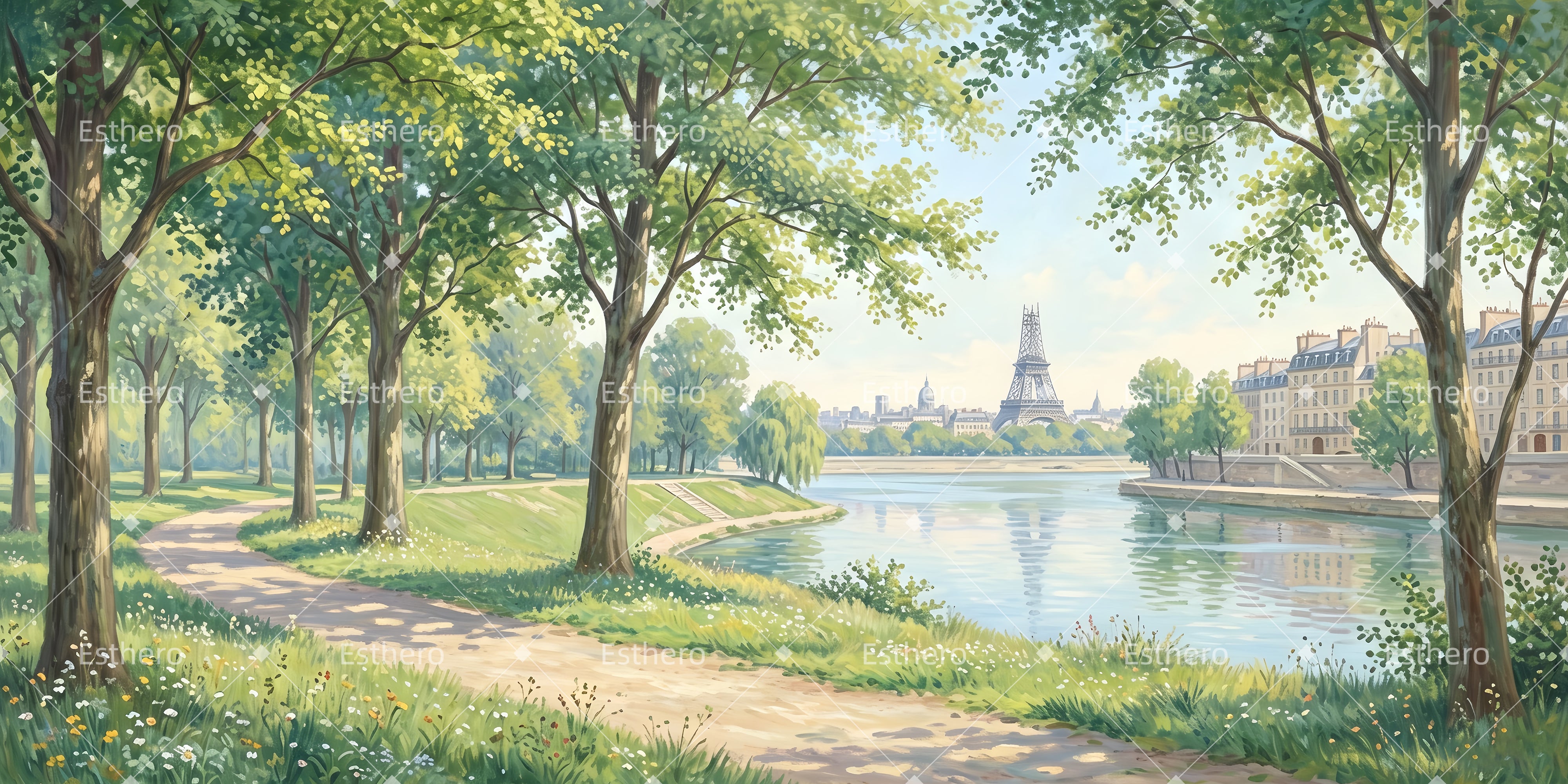 Décor de Scène Chemin de la Seine vers la Tour Eiffel ZTT66-T79