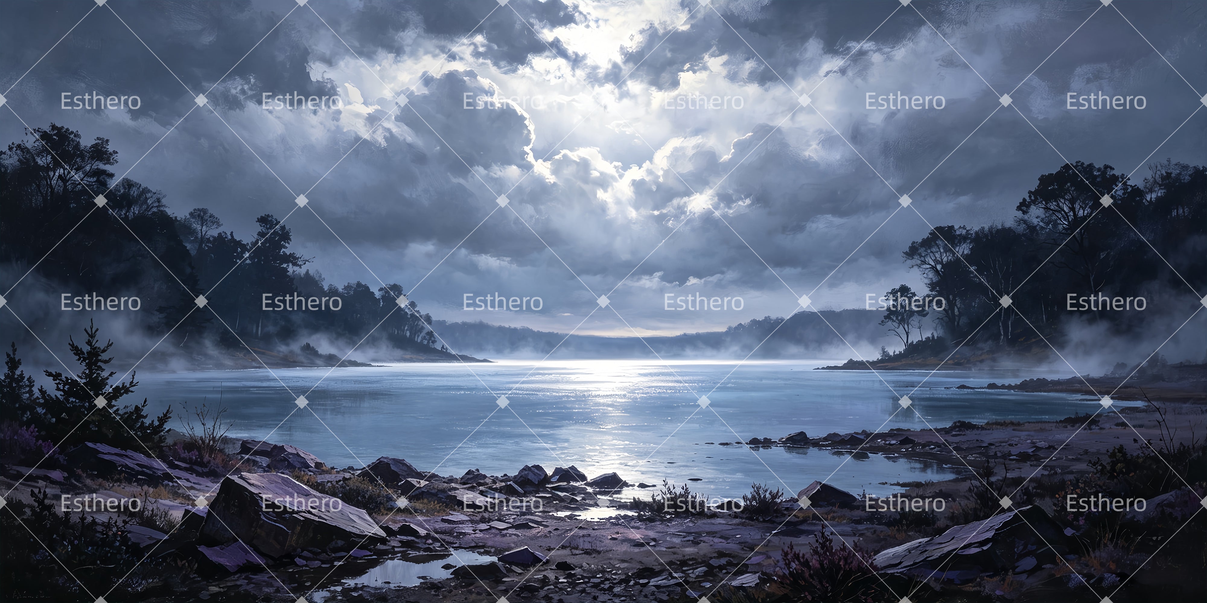 Toile de Fond Théâtre Lac Brumeux Décor Paysager ZTT66-T96