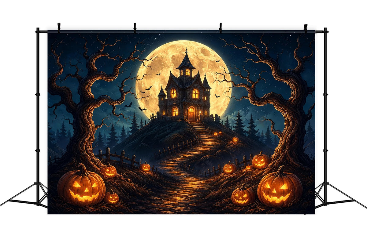 Décor Photo D'Halloween Maison Hantée Avec Citrouille Au Clair De LuneDécor À Faire Soi-Même ZTT67-20