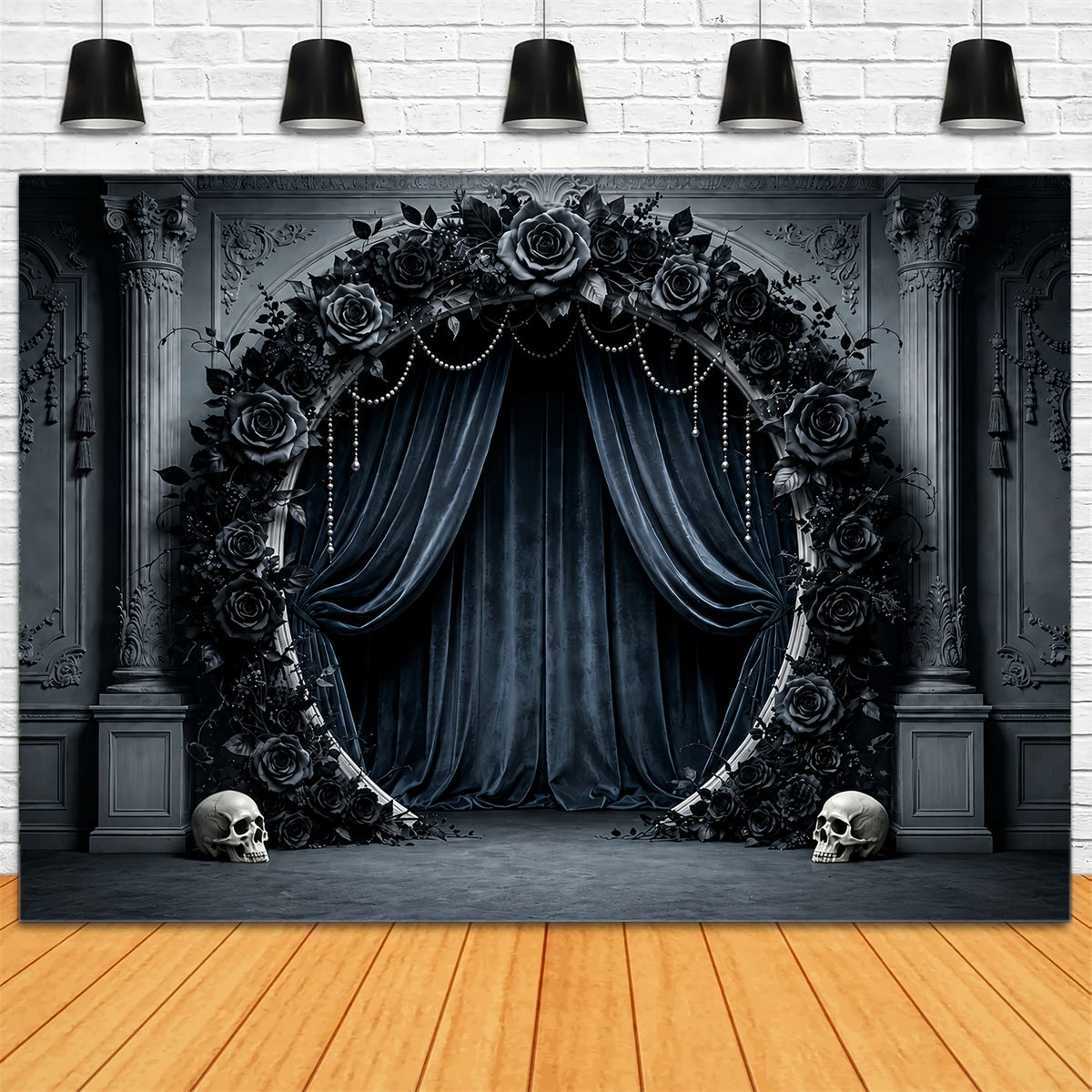 Décor De Mariage D'Halloween Arche De Crânes Et Roses NoiresDécor Photo D'Halloween ZTT67-23