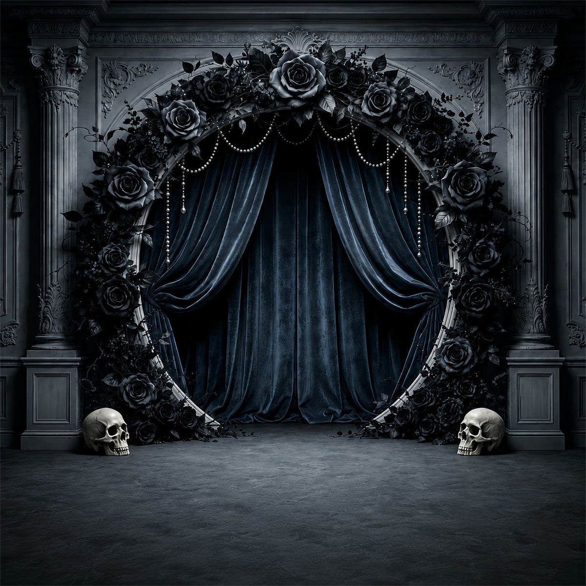 Décor De Mariage D'Halloween Arche De Crânes Et Roses NoiresDécor Photo D'Halloween ZTT67-23