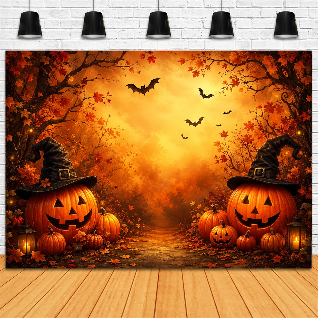 Décor De Fond Sur Le Thème D'Halloween Chapeau De Sorcière Forêt De CitrouillesPour Photos ZTT67-24